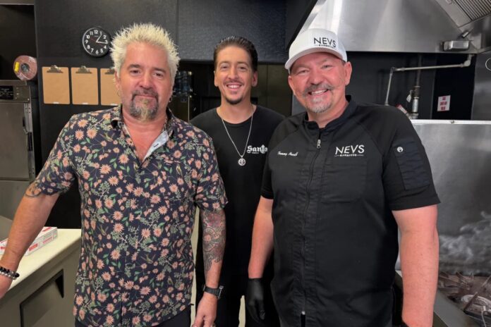 Guy Fieri visits Nevs BBQ in Palm Beach Gardens for Diners, Drive-Ins and Dives.