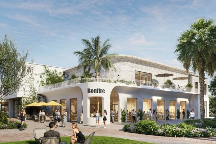 Rendering of Village Landing, the new mixed-use development planned by Related Ross in Wellington featuring retail, dining, green space and residential living.