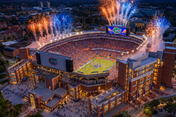 Rendering of the planned $1.45 billion renovation of Ben Hill Griffin Stadium at the University of Florida.