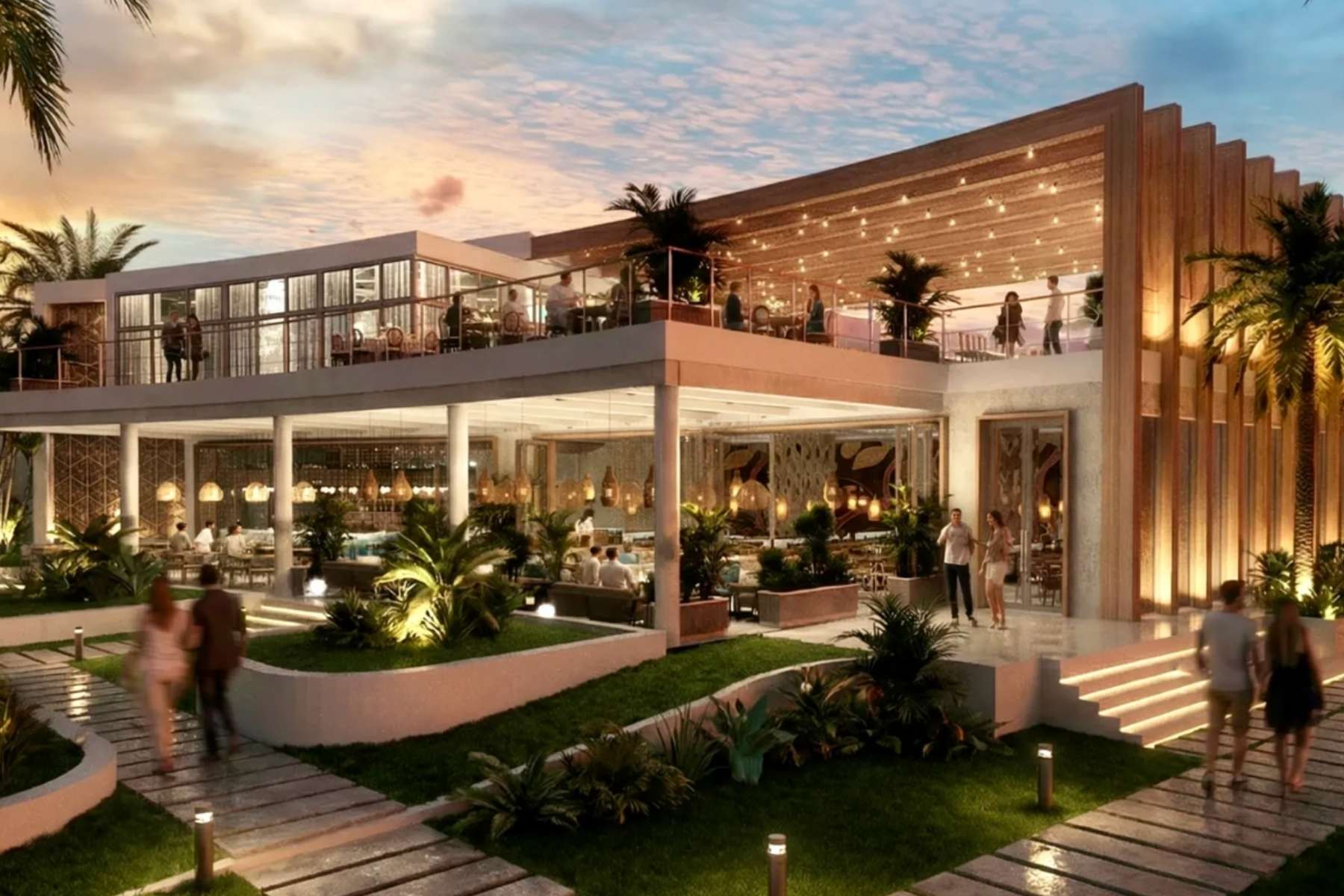 Rendering of the proposed Sea Salt Beach House, a two-story waterfront restaurant overlooking the Intracoastal Waterway at Currie Park in West Palm Beach, Florida.