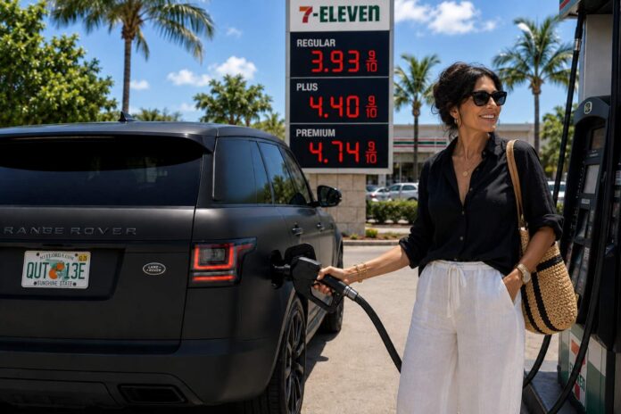 Gas pump showing rising national gasoline prices as the average reaches $4.09 per gallon
