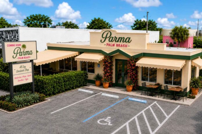 Exterior of Parma Palm Beach, a new Italian-inspired café opening on South Dixie Highway in West Palm Beach's SoSo neighborhood.