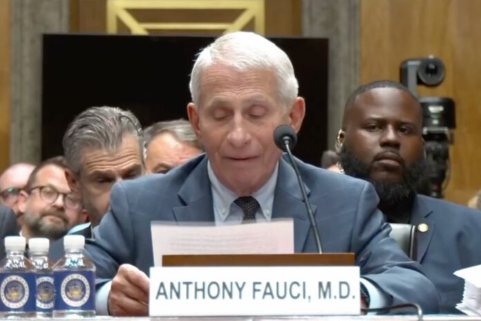 Dr. Anthony Fauci testifies before a Senate committee during a hearing where he repeatedly invoked the Fifth Amendment.