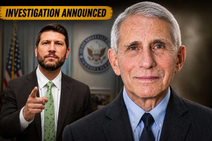 Florida Attorney General James Uthmeier and Dr. Anthony Fauci after the attorney general announced an investigation following Fauci's Senate testimony.