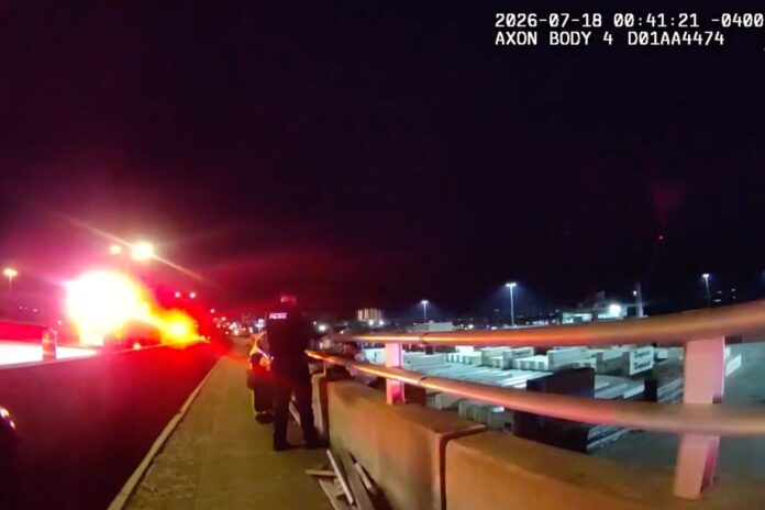 Bodycam footage shows West Palm Beach police officers rescuing a man hanging from the Broadway Bridge over the Intracoastal Waterway.