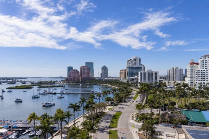 Downtown West Palm Beach waterfront and Flagler Drive, where proposed 25-story waterfront towers were removed from the city’s development plan.